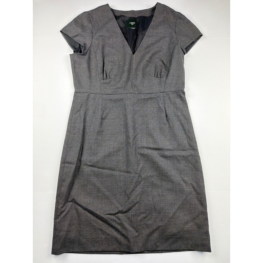 J.Crew Suiting Womens Heather Gray V-Neck Short Sleeve Sheath Wool Dress Size 10